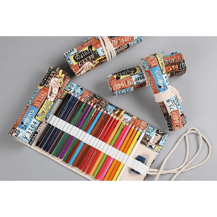 Trousse à Crayon Roulante en Toile pour Étudiants, Sac de Rangement Élégant pour Papeterie, Trousse Scolaire Unique