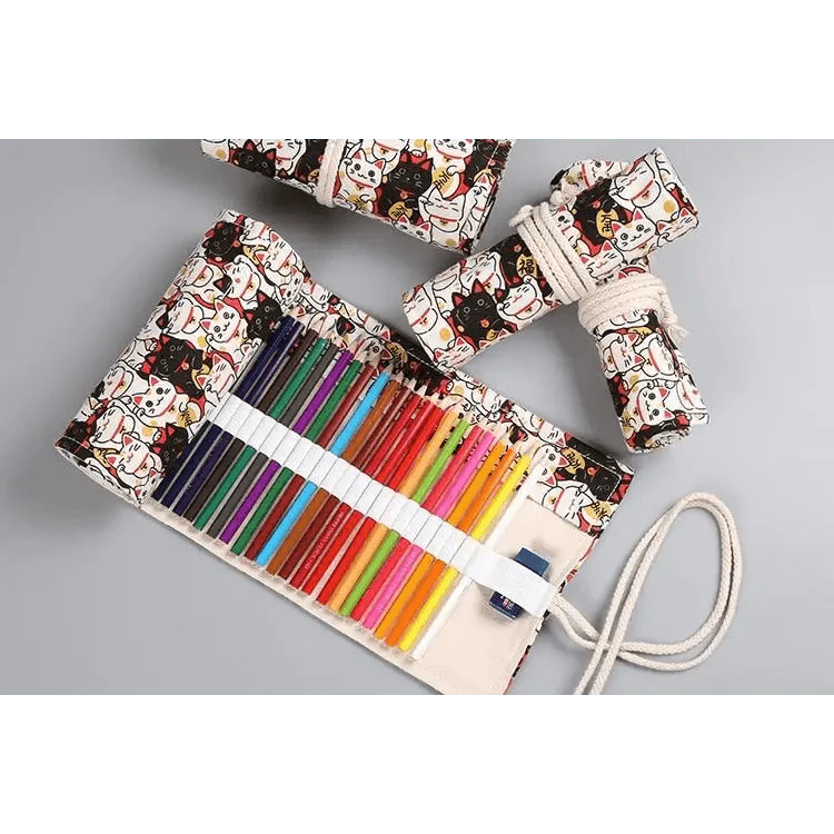 Trousse à Crayon Roulante en Toile pour Étudiants, Sac de Rangement Élégant pour Papeterie, Trousse Scolaire Unique