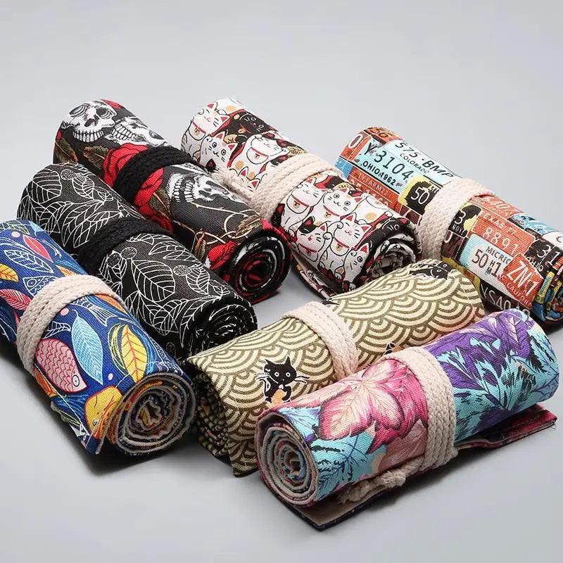 Trousse à Crayon Roulante en Toile pour Étudiants, Sac de Rangement Élégant pour Papeterie, Trousse Scolaire Unique