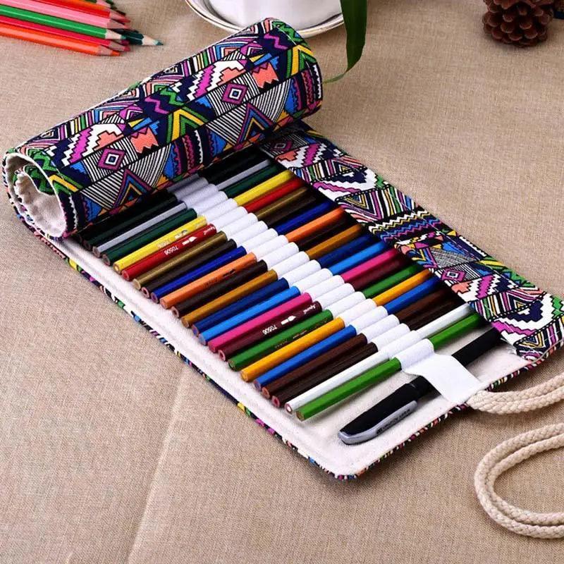 Trousse à Crayon Roulante en Toile pour Étudiants, Sac de Rangement Élégant pour Papeterie, Trousse Scolaire Unique
