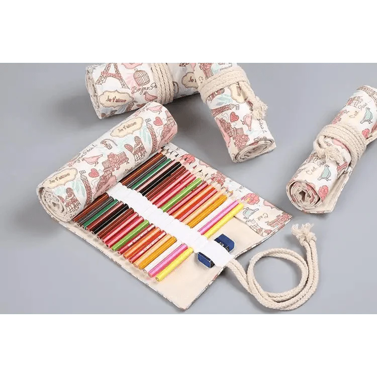 Trousse à Crayon Roulante en Toile pour Étudiants, Sac de Rangement Élégant pour Papeterie, Trousse Scolaire Unique
