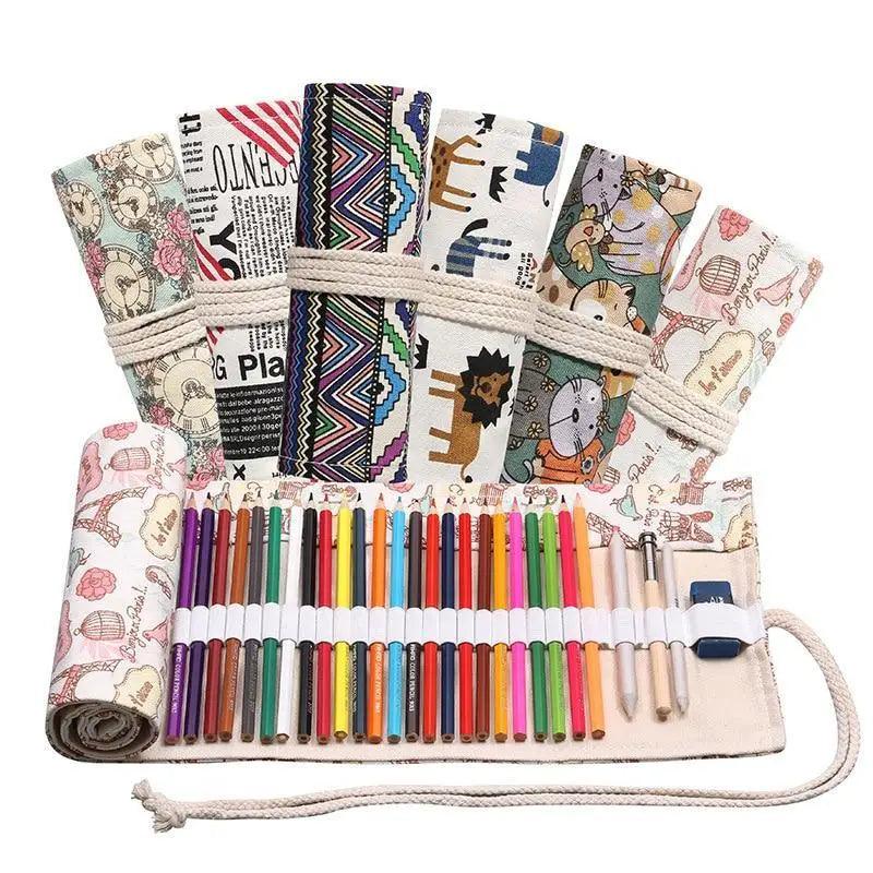 Trousse à Crayon Roulante en Toile pour Étudiants, Sac de Rangement Élégant pour Papeterie, Trousse Scolaire Unique