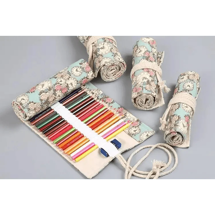 Trousse à Crayon Roulante en Toile pour Étudiants, Sac de Rangement Élégant pour Papeterie, Trousse Scolaire Unique