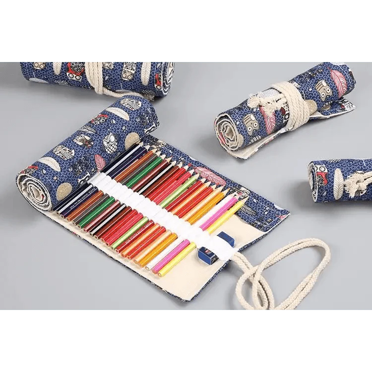 Trousse à Crayon Roulante en Toile pour Étudiants, Sac de Rangement Élégant pour Papeterie, Trousse Scolaire Unique