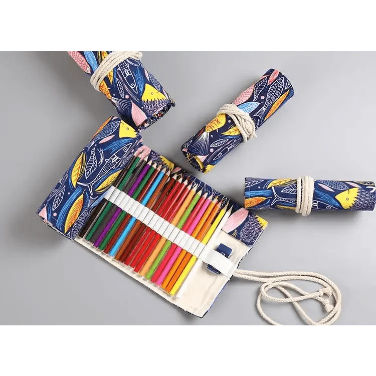 Trousse à Crayon Roulante en Toile pour Étudiants, Sac de Rangement Élégant pour Papeterie, Trousse Scolaire Unique