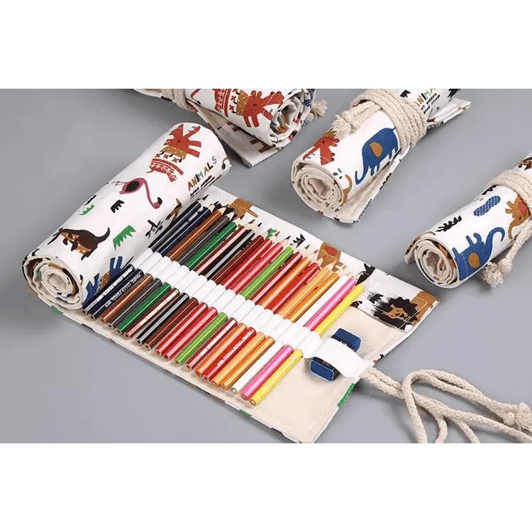 Trousse à Crayon Roulante en Toile pour Étudiants, Sac de Rangement Élégant pour Papeterie, Trousse Scolaire Unique