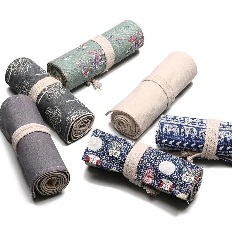 Trousse à Crayon Roulante en Toile pour Étudiants, Sac de Rangement Élégant pour Papeterie, Trousse Scolaire Unique