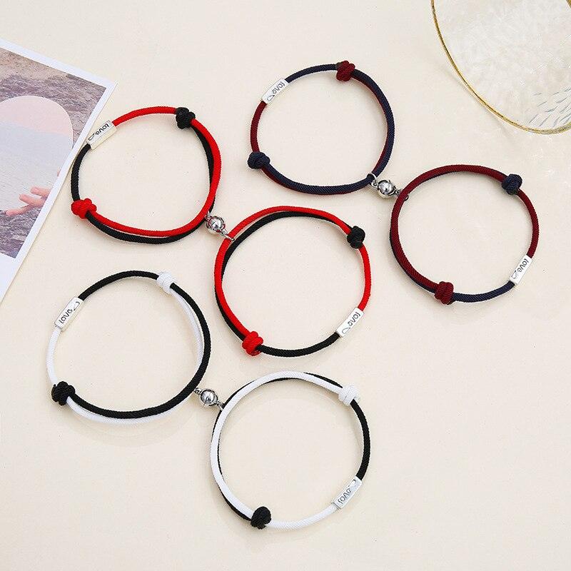 Bracelet magnétique couple romantique, noir et blanc, ajustable, pour attirer l'être aimé, bracelets d'amour éternel, tressés, ajustables, pour homme et femme