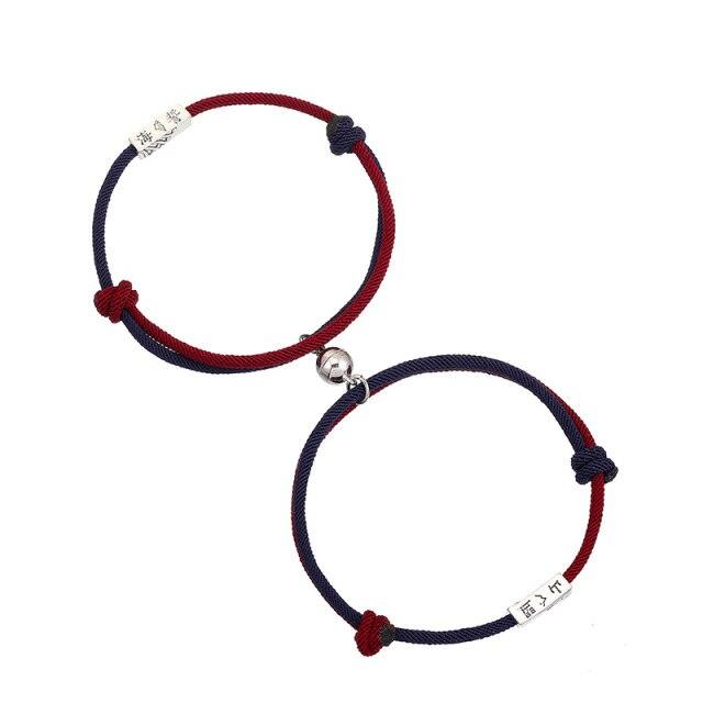 Bracelet magnétique couple romantique, noir et blanc, ajustable, pour attirer l'être aimé, bracelets d'amour éternel, tressés, ajustables, pour homme et femme