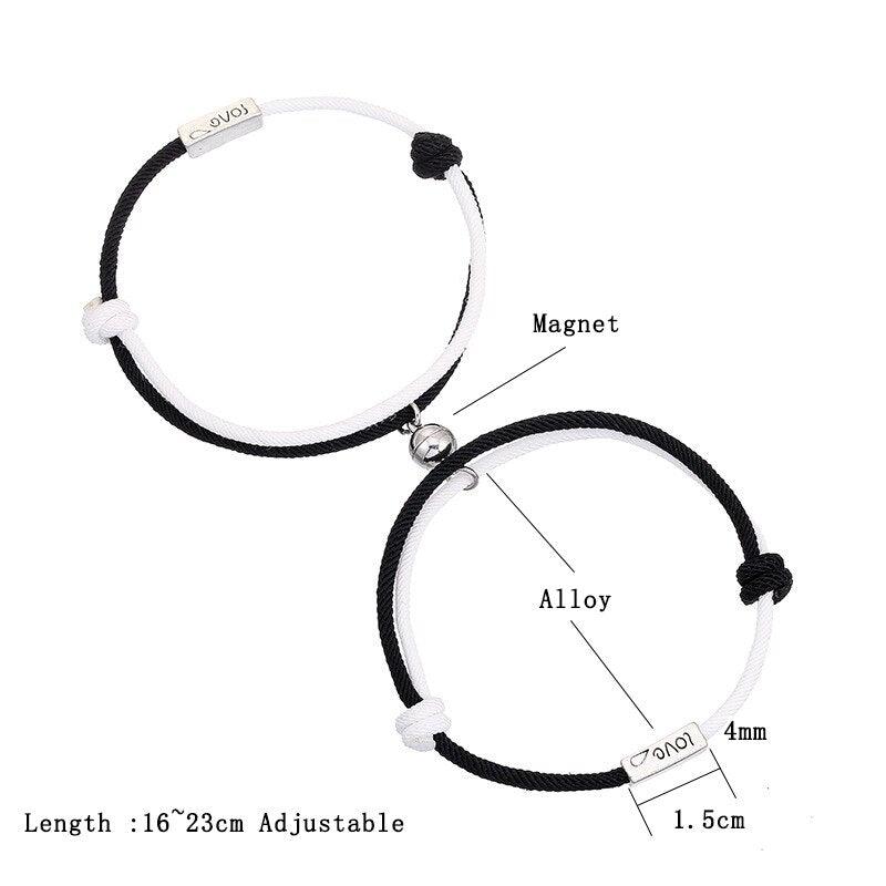 Bracelet magnétique couple romantique, noir et blanc, ajustable, pour attirer l'être aimé, bracelets d'amour éternel, tressés, ajustables, pour homme et femme