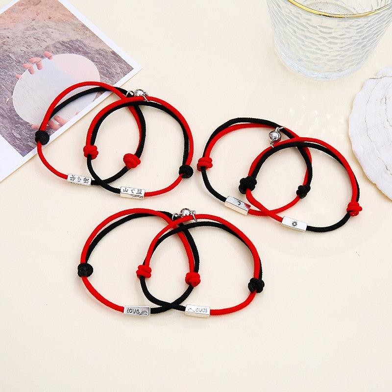 Bracelet magnétique couple romantique, noir et blanc, ajustable, pour attirer l'être aimé, bracelets d'amour éternel, tressés, ajustables, pour homme et femme