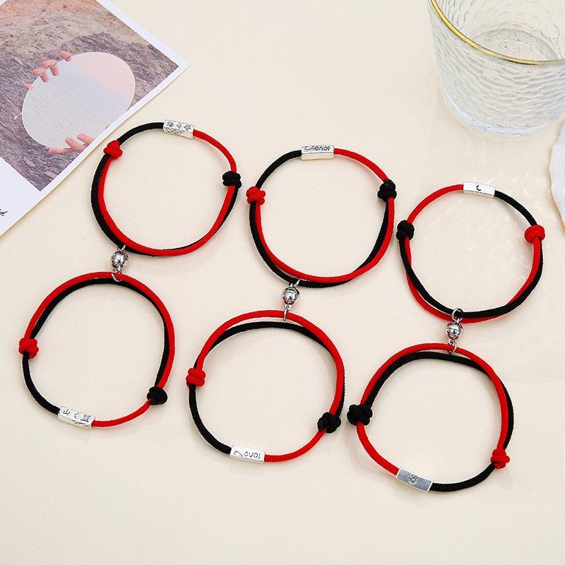 Bracelet magnétique couple romantique, noir et blanc, ajustable, pour attirer l'être aimé, bracelets d'amour éternel, tressés, ajustables, pour homme et femme