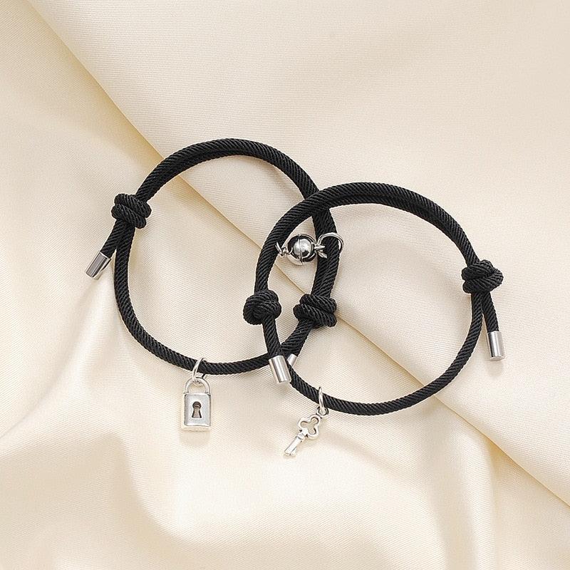 Bracelet magnétique romantique couple classique serrure clé paire bracelet porte-bonheur corde noire rouge bracelet clé et serrure attraction assortie bracelet cadeaux amoureux pour petit ami petite amie