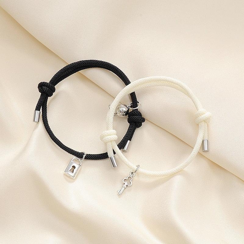 Bracelet magnétique romantique couple classique serrure clé paire bracelet porte-bonheur corde noire rouge bracelet clé et serrure attraction assortie bracelet cadeaux amoureux pour petit ami petite amie