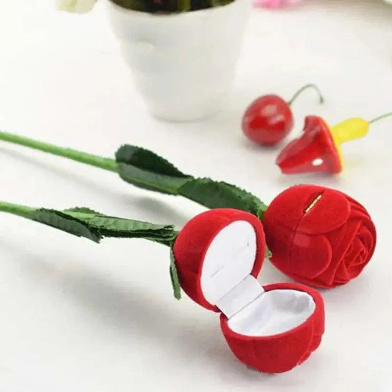 Boîte à Bagues de Mariage Cœur Romantique Rose Rouge Étuis Élégants pour Boucles d'Oreilles Collier Boîte à Bijoux Cadeau