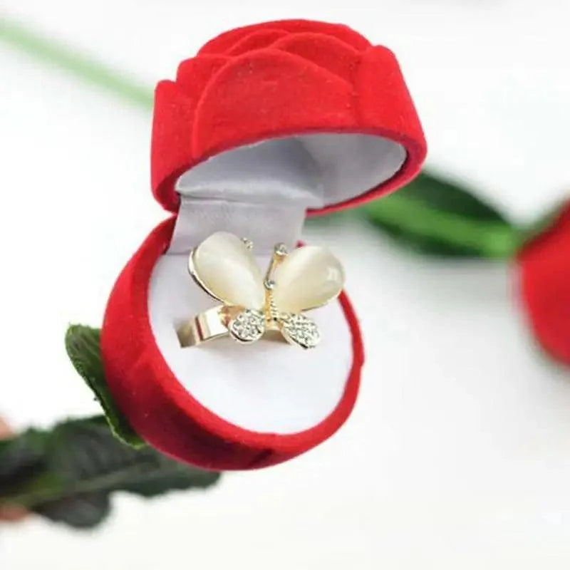 Boîte à Bagues de Mariage Cœur Romantique Rose Rouge Étuis Élégants pour Boucles d'Oreilles Collier Boîte à Bijoux Cadeau