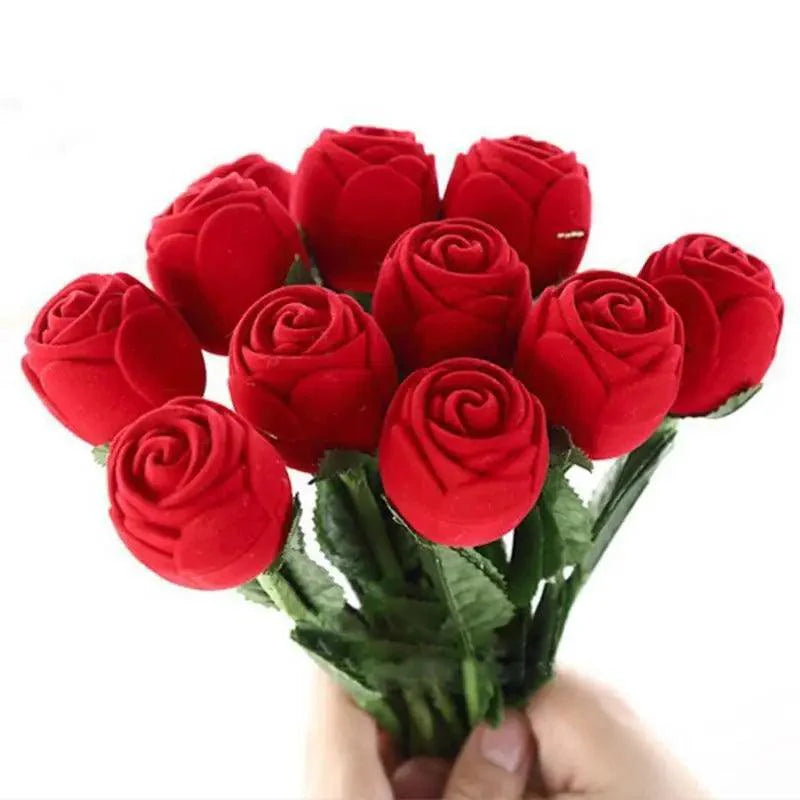 Boîte à Bagues de Mariage Cœur Romantique Rose Rouge Étuis Élégants pour Boucles d'Oreilles Collier Boîte à Bijoux Cadeau