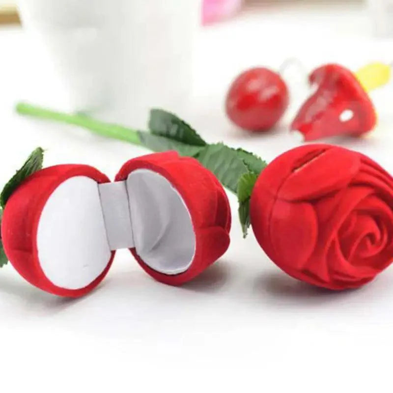 Boîte à Bagues de Mariage Cœur Romantique Rose Rouge Étuis Élégants pour Boucles d'Oreilles Collier Boîte à Bijoux Cadeau