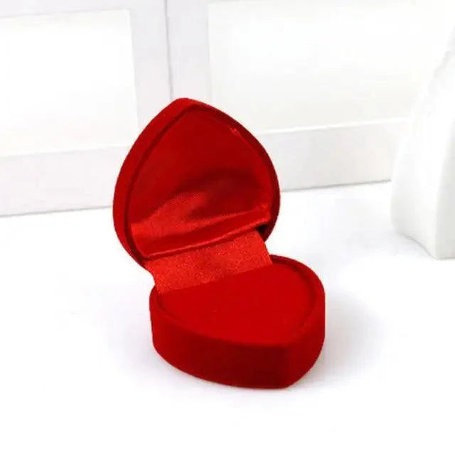 Boîte à Bagues de Mariage Cœur Romantique Rose Rouge Étuis Élégants pour Boucles d'Oreilles Collier Boîte à Bijoux Cadeau