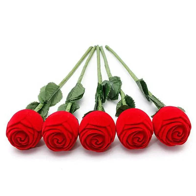 Boîte à Bagues de Mariage Cœur Romantique Rose Rouge Étuis Élégants pour Boucles d'Oreilles Collier Boîte à Bijoux Cadeau