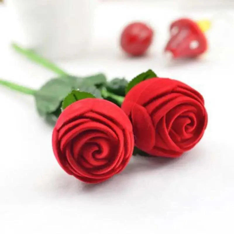 Boîte à Bagues de Mariage Cœur Romantique Rose Rouge Étuis Élégants pour Boucles d'Oreilles Collier Boîte à Bijoux Cadeau