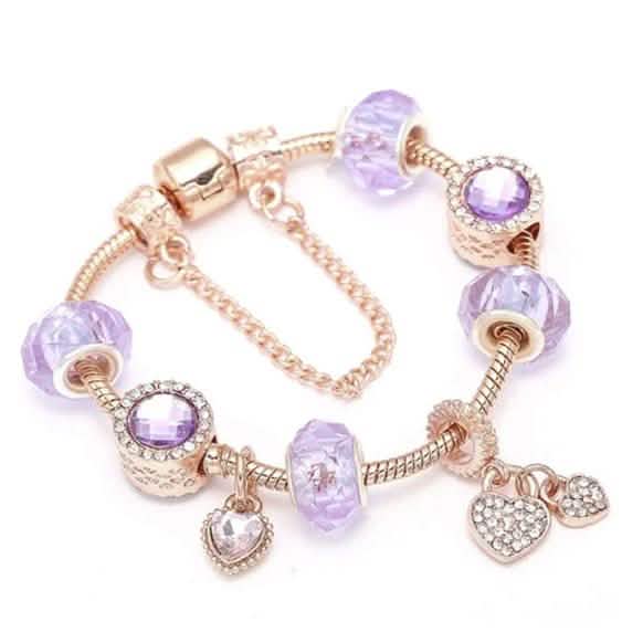 Bracelet à breloques cœur en cristal autrichien or rose