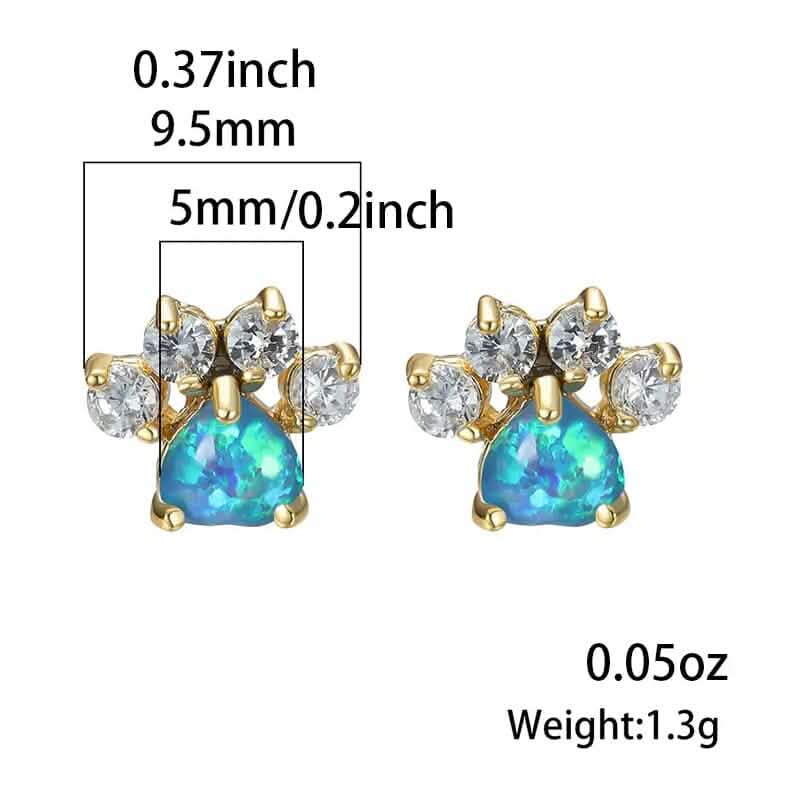 Puces d'oreilles Rose Golden Opal Patte de Chien