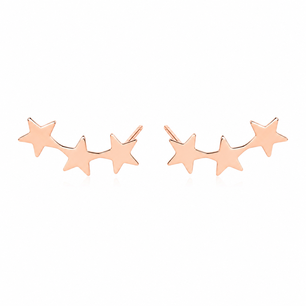 Boucles d'oreilles grimpantes trio d'étoiles en or rose 14 carats laminé