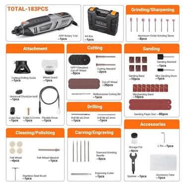 Outil rotatif de 1,8 A avec mandrin sans clé MultiPro et 170 accessoires - RTD36AC
