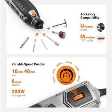 Outil rotatif de 1,8 A avec mandrin sans clé MultiPro et 170 accessoires - RTD36AC