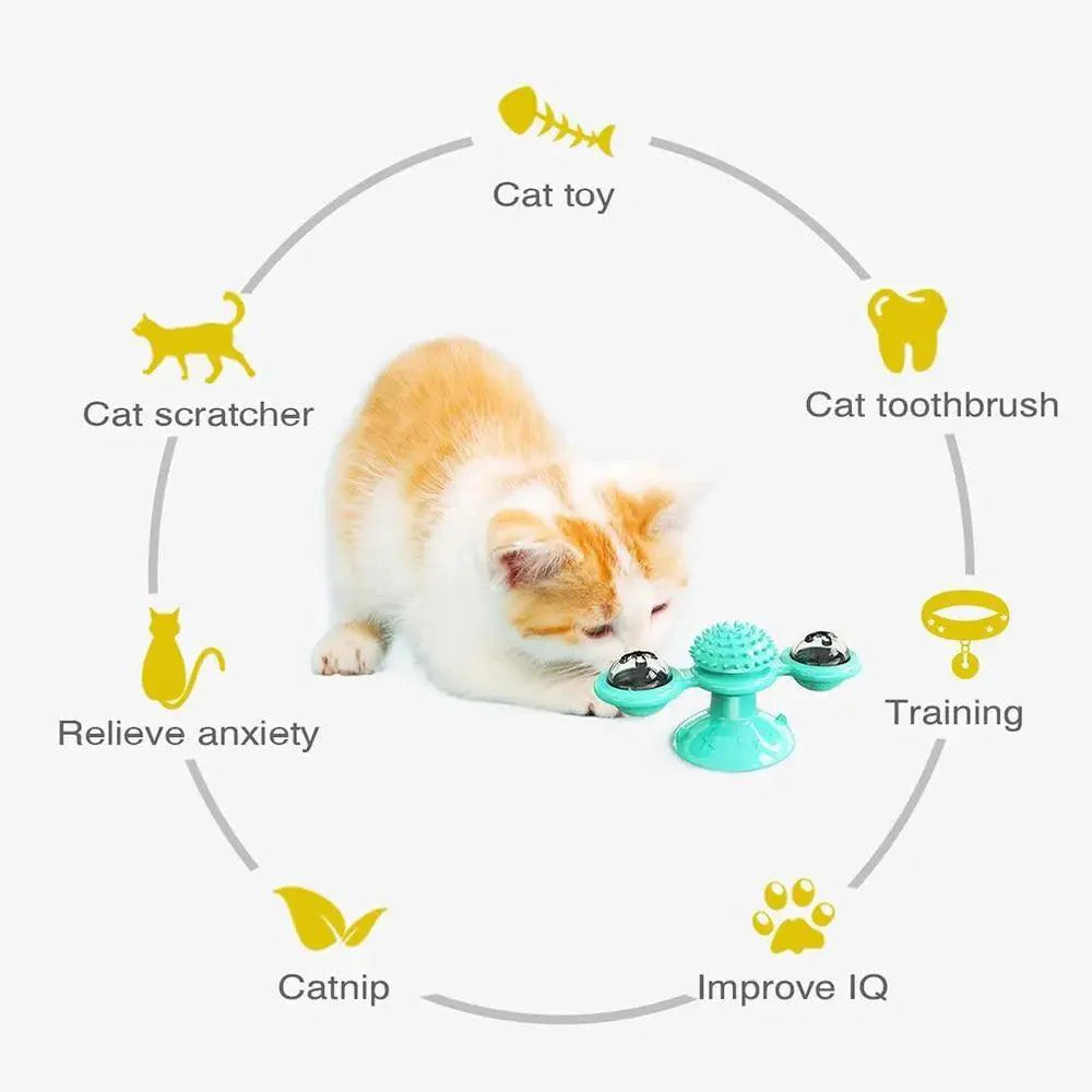 Jouets rotatifs amusants pour chat avec vent moulin et balle LED pour le nettoyage des dents, jouets interactifs pour animaux de compagnie, platine tournante pour taquiner les chats