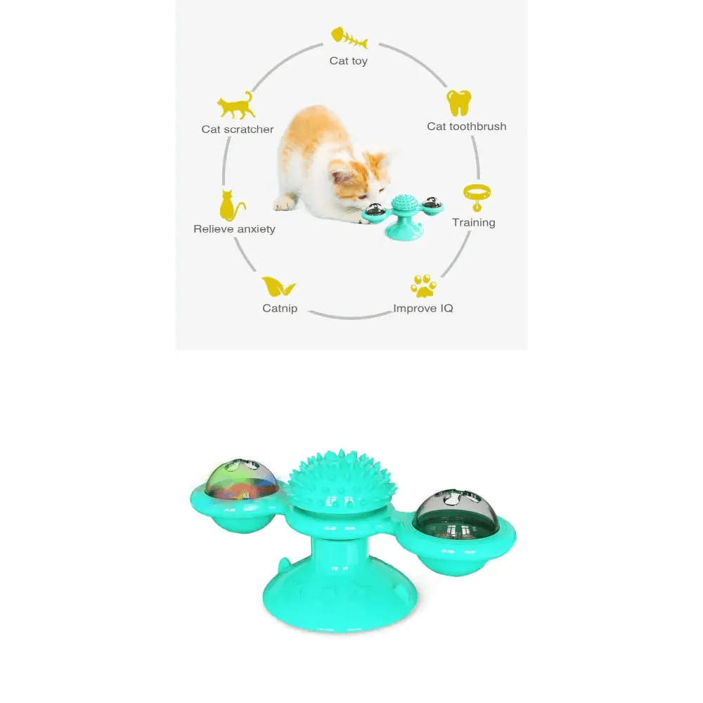 Jouets rotatifs amusants pour chat avec vent moulin et balle LED pour le nettoyage des dents, jouets interactifs pour animaux de compagnie, platine tournante pour taquiner les chats