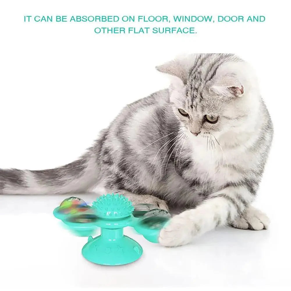 Jouets rotatifs amusants pour chat avec vent moulin et balle LED pour le nettoyage des dents, jouets interactifs pour animaux de compagnie, platine tournante pour taquiner les chats