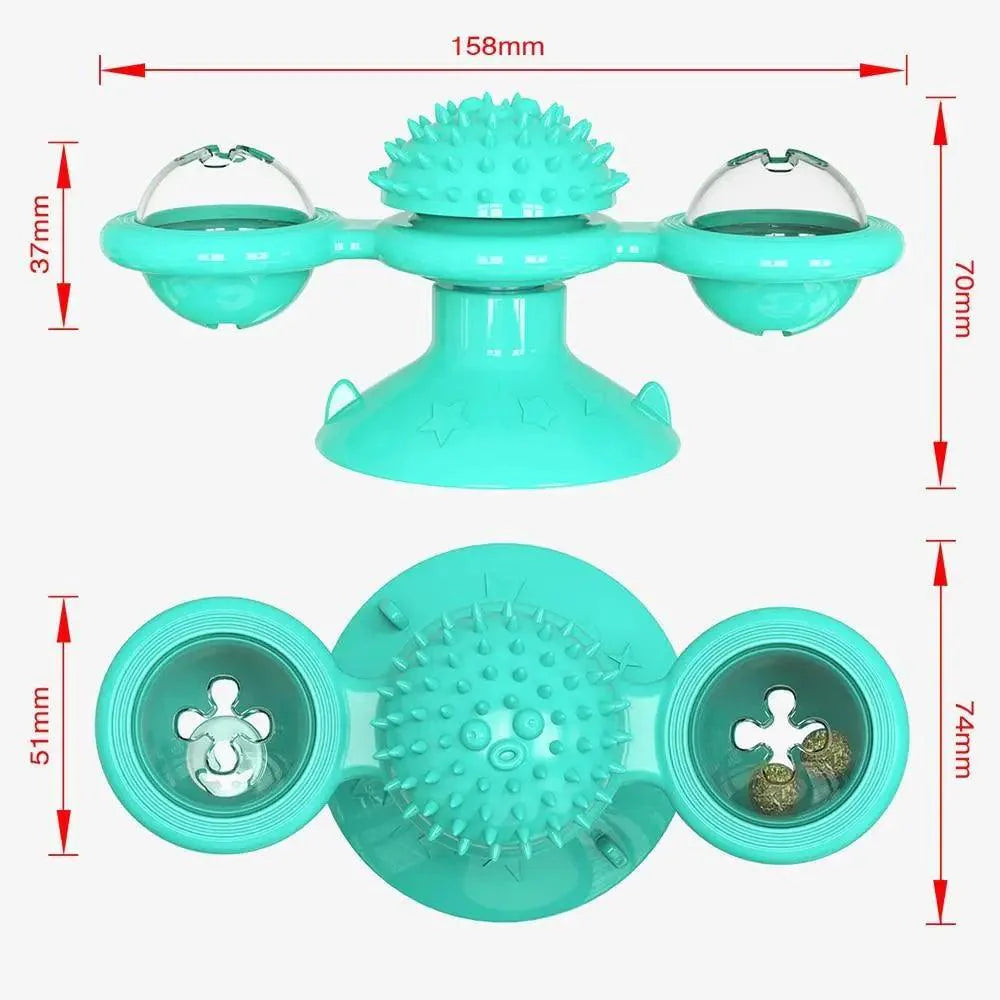 Jouets rotatifs amusants pour chat avec vent moulin et balle LED pour le nettoyage des dents, jouets interactifs pour animaux de compagnie, platine tournante pour taquiner les chats