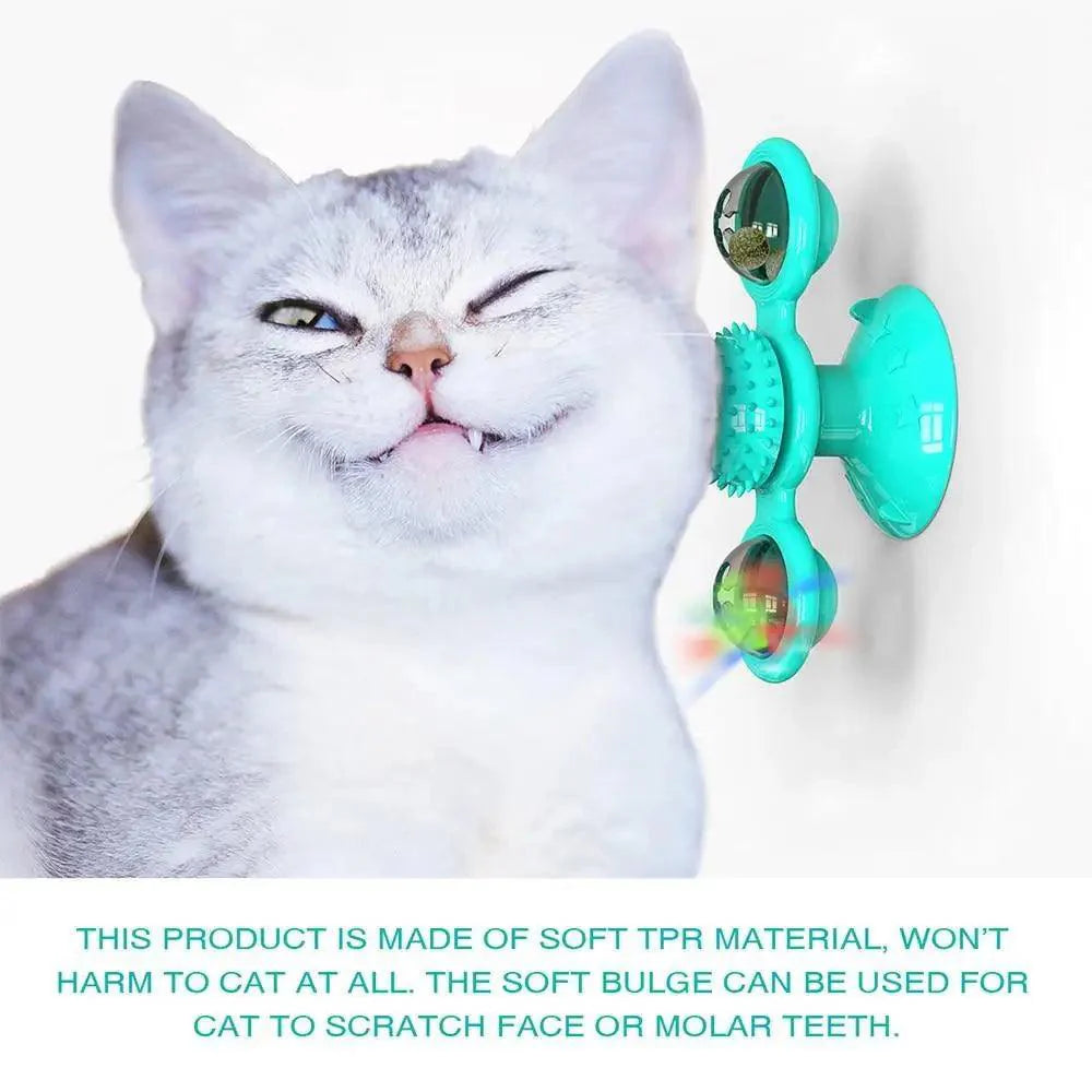 Jouets rotatifs amusants pour chat avec vent moulin et balle LED pour le nettoyage des dents, jouets interactifs pour animaux de compagnie, platine tournante pour taquiner les chats