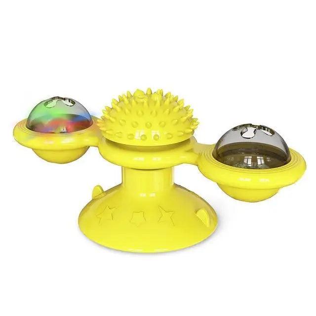 Jouets rotatifs amusants pour chat avec vent moulin et balle LED pour le nettoyage des dents, jouets interactifs pour animaux de compagnie, platine tournante pour taquiner les chats