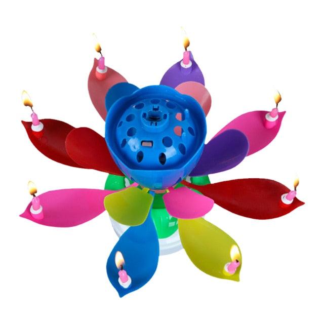 Bougie d'anniversaire musicale rotative pour gâteau, bougie musicale en forme de fleur colorée pour décoration de gâteau, cadeau pour enfants, décoration de fête DIY, support de bougie pour mariage, cérémonie, fête d'anniversaire, décoration de gâteau