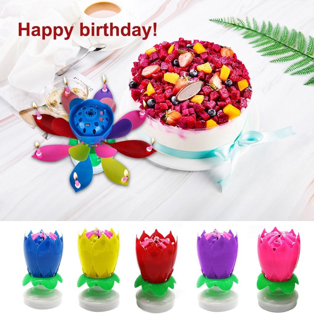Bougie d'anniversaire musicale rotative pour gâteau, bougie musicale en forme de fleur colorée pour décoration de gâteau, cadeau pour enfants, décoration de fête DIY, support de bougie pour mariage, cérémonie, fête d'anniversaire, décoration de gâteau