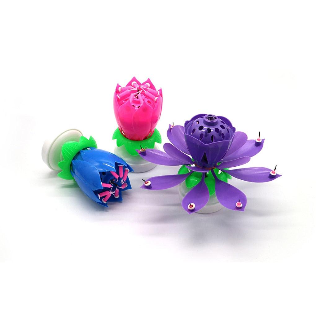Bougie d'anniversaire musicale rotative pour gâteau, bougie musicale en forme de fleur colorée pour décoration de gâteau, cadeau pour enfants, décoration de fête DIY, support de bougie pour mariage, cérémonie, fête d'anniversaire, décoration de gâteau