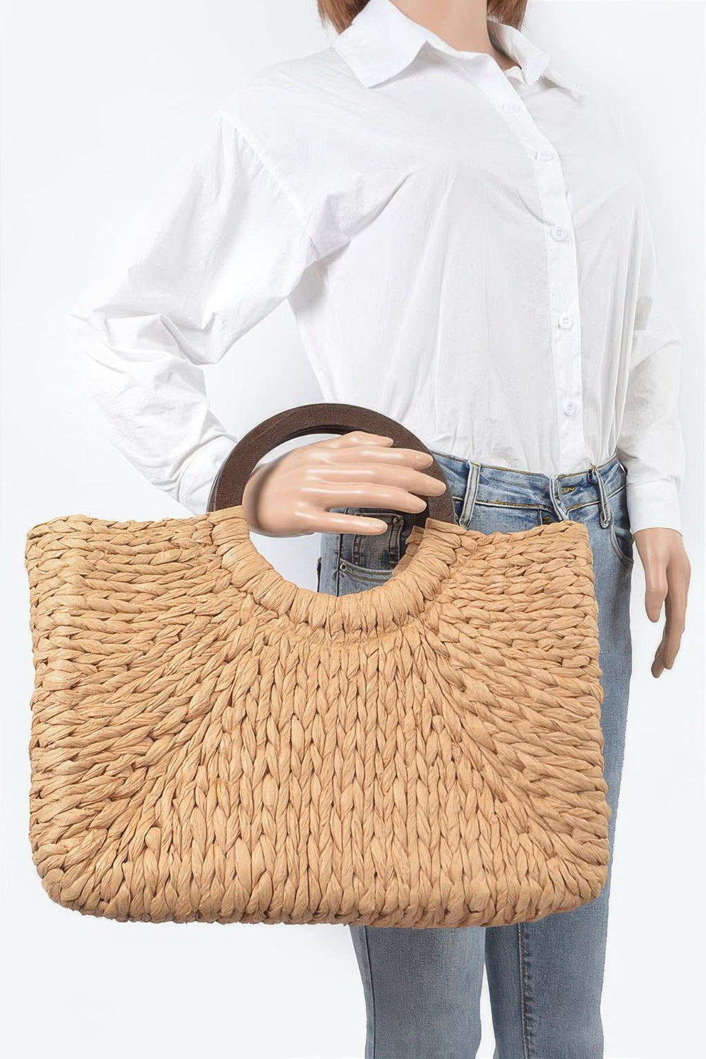 Sac cabas en paille à anses rondes