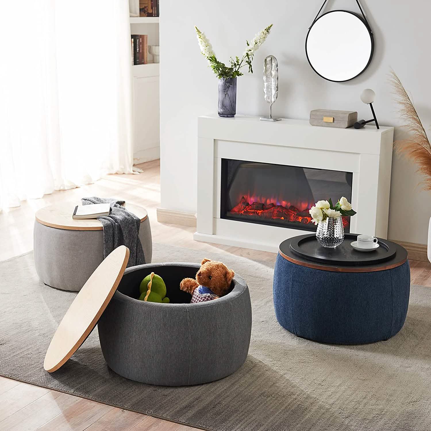 Table basse ottomane de rangement ronde