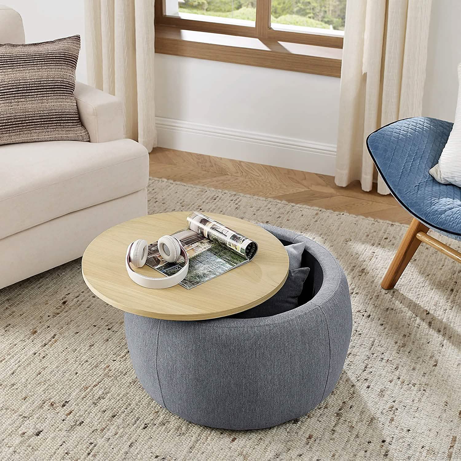 Table basse ottomane de rangement ronde