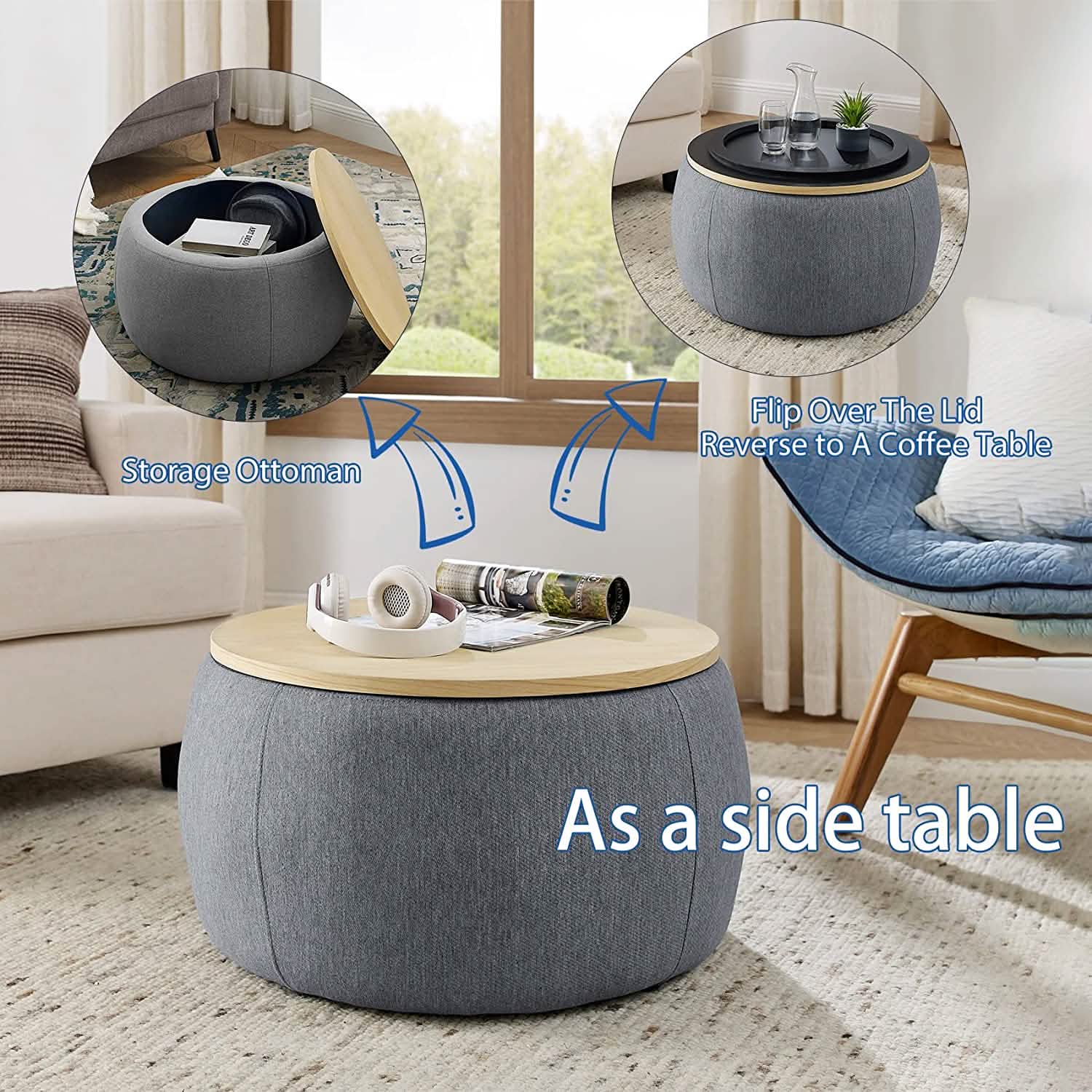 Table basse ottomane de rangement ronde