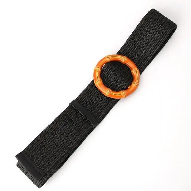 Ceinture Femme Ronde Boucle en Bois Classique Style Décontracté Boucle Simple Légère Bande de Robe à la Taille