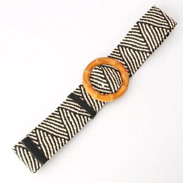 Ceinture Femme Ronde Boucle en Bois Classique Style Décontracté Boucle Simple Légère Bande de Robe à la Taille