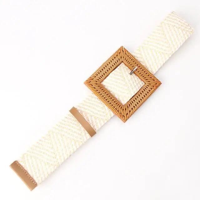 Ceinture Femme Ronde Boucle en Bois Classique Style Décontracté Boucle Simple Légère Bande de Robe à la Taille