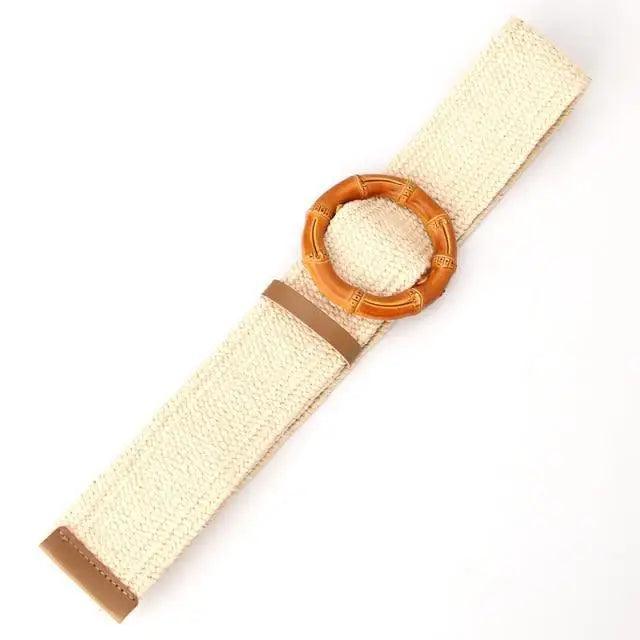 Ceinture Femme Ronde Boucle en Bois Classique Style Décontracté Boucle Simple Légère Bande de Robe à la Taille