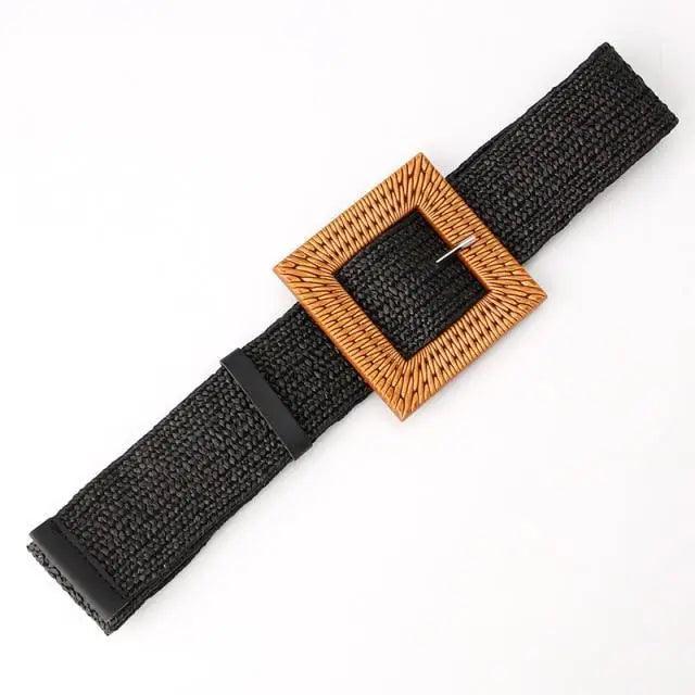Ceinture Femme Ronde Boucle en Bois Classique Style Décontracté Boucle Simple Légère Bande de Robe à la Taille