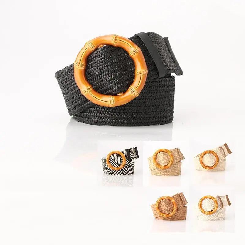 Ceinture Femme Ronde Boucle en Bois Classique Style Décontracté Boucle Simple Légère Bande de Robe à la Taille