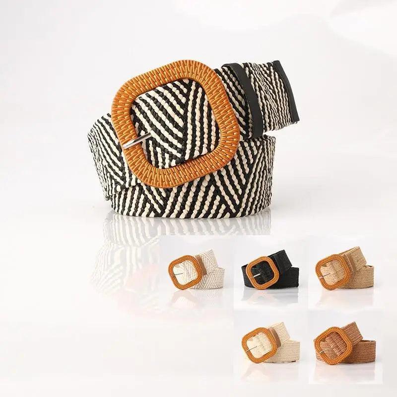 Ceinture Femme Ronde Boucle en Bois Classique Style Décontracté Boucle Simple Légère Bande de Robe à la Taille